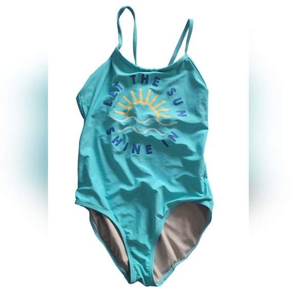 Old Navy Girl's One Piece Swimsuit SIZE XL 11/12 Blue Sun Print Shoulder Straps - Picture 7 of 14